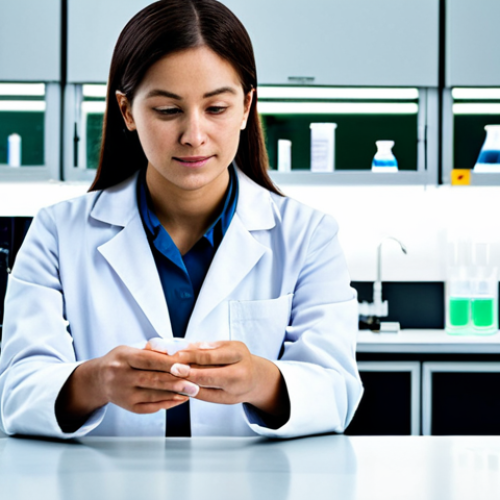 **Prompt for Green Chemistry Lab:**
    A focused, professional biochemist in a modest lab coat and appropriate attire, standing confidently next to a laboratory workbench. The scene depicts a clean, brightly lit, high-tech research laboratory with modern scientific equipment, glassware, and beakers containing colorful, non-hazardous liquids. Subtle elements of plant-based materials or bioplastic samples are visible on the bench, symbolizing innovation. Professional photography, high detail, perfect anatomy, correct proportions, well-formed hands, proper finger count, natural body proportions, safe for work, appropriate content, fully clothed, professional dress, family-friendly.