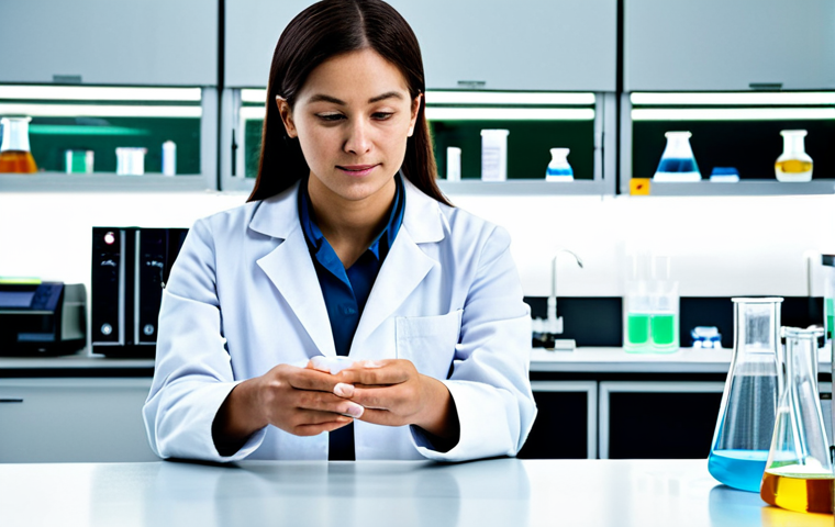 **Prompt for Green Chemistry Lab:**
A focused, professional biochemist in a modest lab coat and appropriate attire, standing confidently next to a laboratory workbench. The scene depicts a clean, brightly lit, high-tech research laboratory with modern scientific equipment, glassware, and beakers containing colorful, non-hazardous liquids. Subtle elements of plant-based materials or bioplastic samples are visible on the bench, symbolizing innovation. Professional photography, high detail, perfect anatomy, correct proportions, well-formed hands, proper finger count, natural body proportions, safe for work, appropriate content, fully clothed, professional dress, family-friendly.