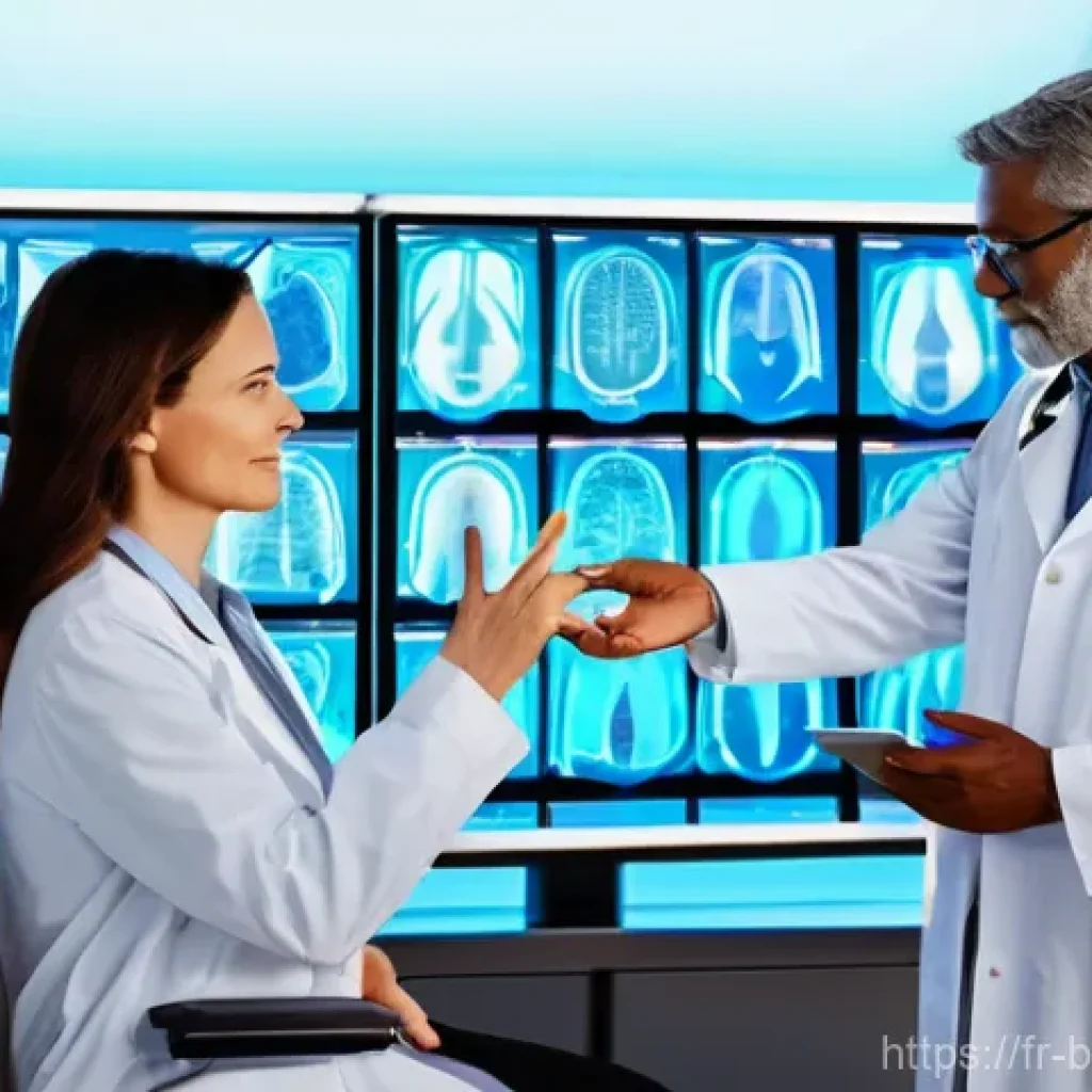 유전자 분석 - **Personalized Health Consultation:**
    "A diverse, middle-aged female patient, fully clothed in s...