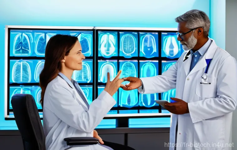 유전자 분석 - **Personalized Health Consultation:**
"A diverse, middle-aged female patient, fully clothed in s...
