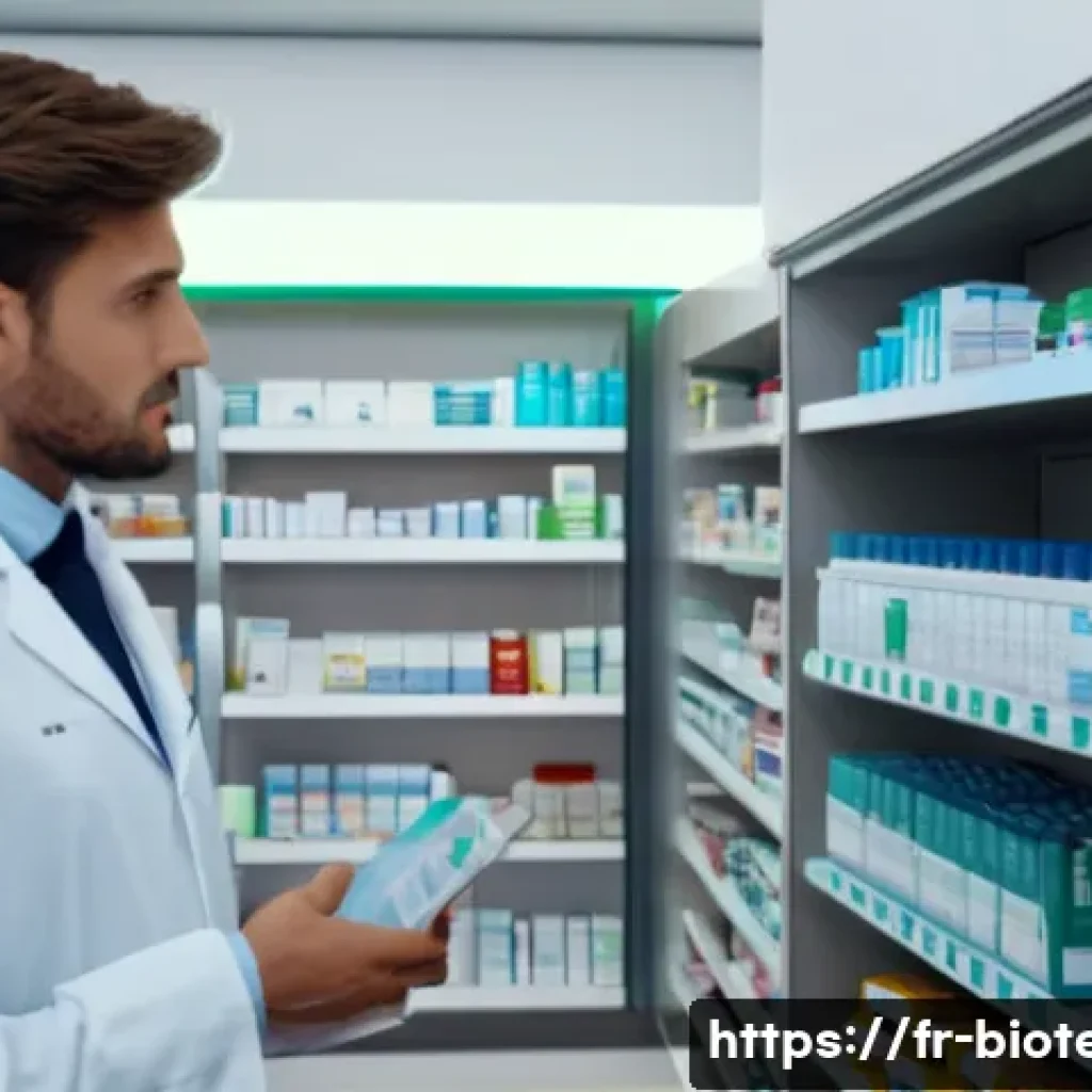 의약품 특허 만료 - A modern pharmacy interior in France showcasing a diverse selection of original branded medications ...