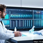 RNA 치료법 - A futuristic medical laboratory scene showcasing advanced genetic sequencing technology, with scient...