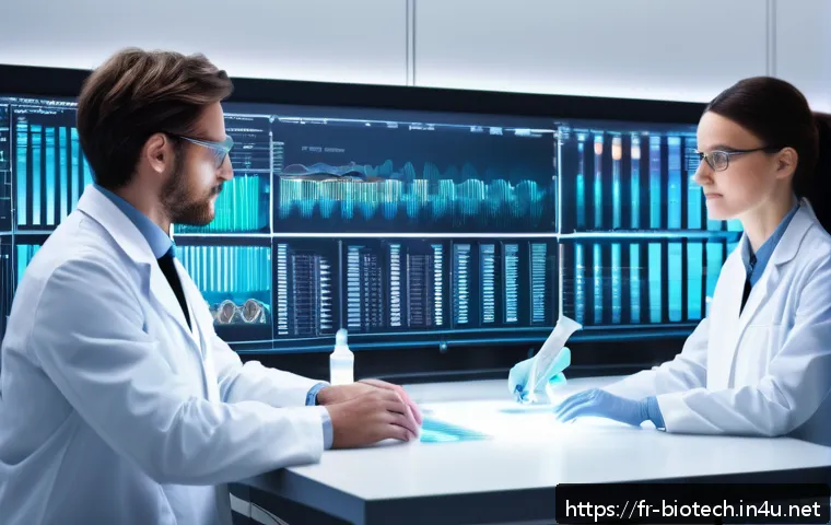 RNA 치료법 - A futuristic medical laboratory scene showcasing advanced genetic sequencing technology, with scient...